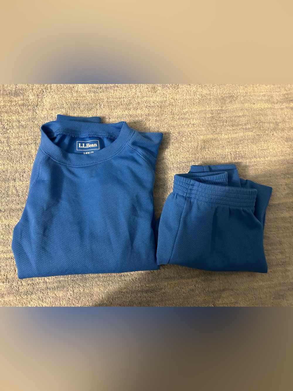 L.L. Bean Kids Royal Blue long sleeve shirt and pants for under snow gear